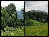 Pohľady naskytnuvšie sa pri prechode po modrej značke smerom na Lesnicu. Na pravom snímku sa v pozadí črtajú TRZY KORONY.