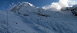 utorok, Monte Rossa hutte. Nordwand Liskamm(4527m), Zwillings gletscher, Grenzgletscher.