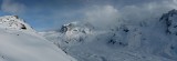 ráno na Rotenboden. Dufourspitze(4634m), Grenzgletscher, Gornergletscher, Polux(4092m).