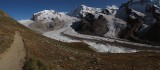 Rotenboden. Dufuorspitze(4618m), Gornergletscher, Grenzgletscher, Liskamm(4527m),  Schwarzegletcher